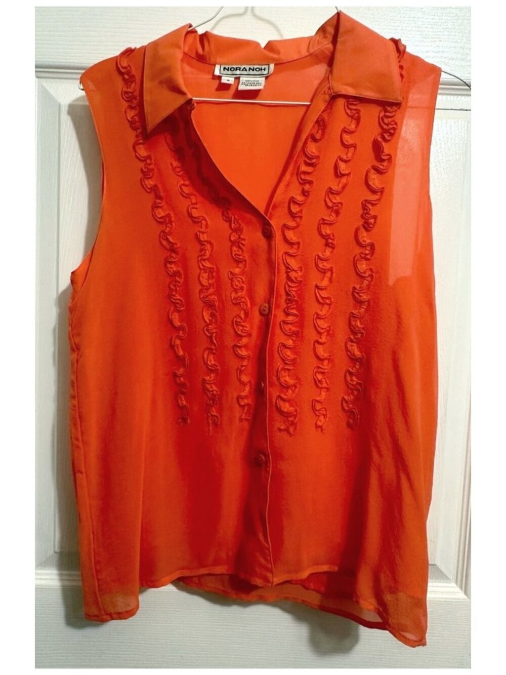 Nora Noh Women's Sleeveless Top Blouse Shirt Orange Ruffled Accent Size S